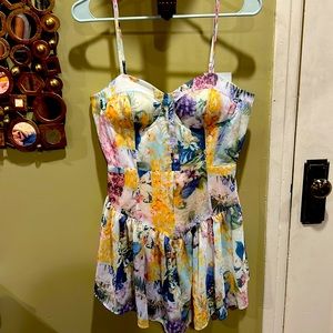 Floral bird pattern dress